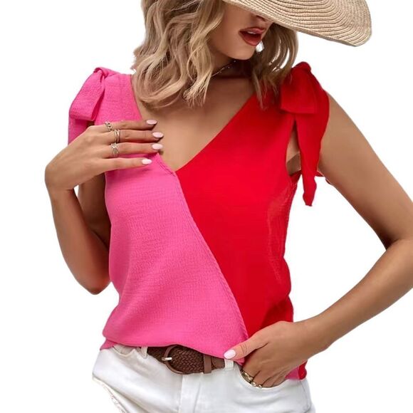 New! Red and Pink Shoulder Tie Top Sz XXL - Picture 1 of 6